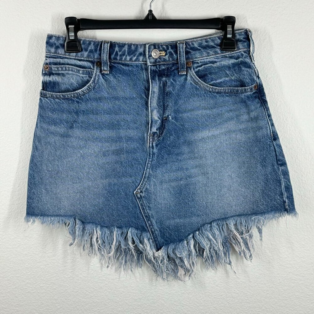 We The Free Bailey Denim Mini Skirt Size 26 Frayed Hem